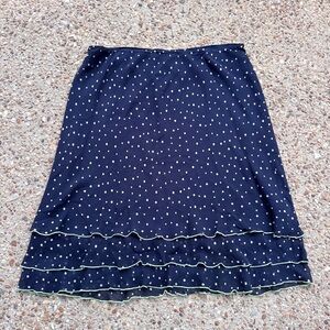 Coldwater Creek Woman’s Silk Polka Dot Tiered Ruffle Navy Blue Skirt Size XL
